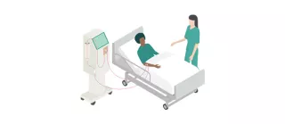 Illustration of a patient participating in in-centre haemodialysis