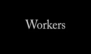 Black screen with white text that says "Workers"